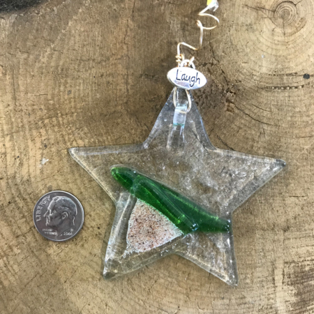 Green Sand Star Fused Glass Ornament - Image 2